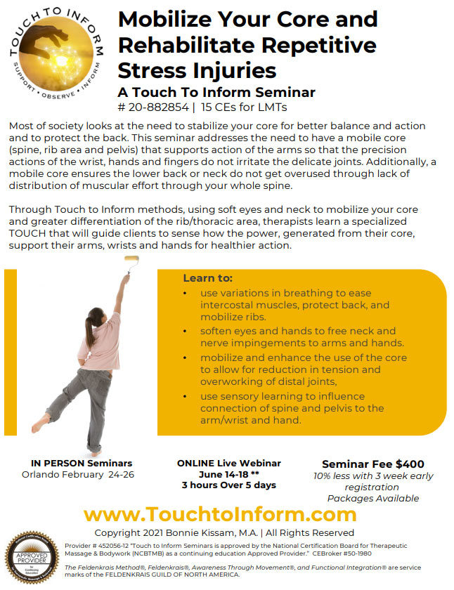 Mobilize Your Core and Rehabilitate Repetitive Stress Injuries A Touch to Inform Seminar PDF flyer